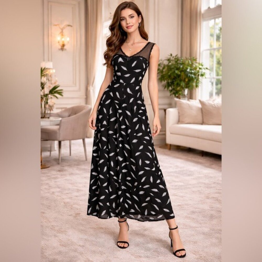 Effie’s Heart Baby Doll Dress Black Feather Print Mesh Y2K Indie Size Medium - Picture 13 of 13